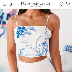 Romantic spaghetti strap white Blue print